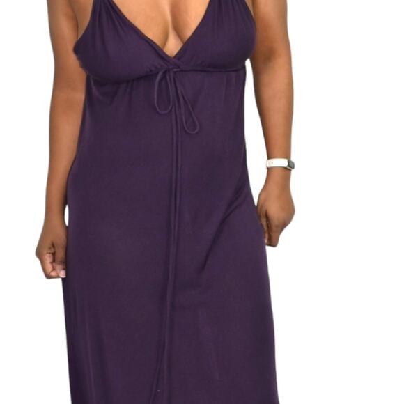 Club Monaco Slip Dress Purple Maxi Halter Spaghetti Straps Plunging Size Medium - Picture 8 of 15